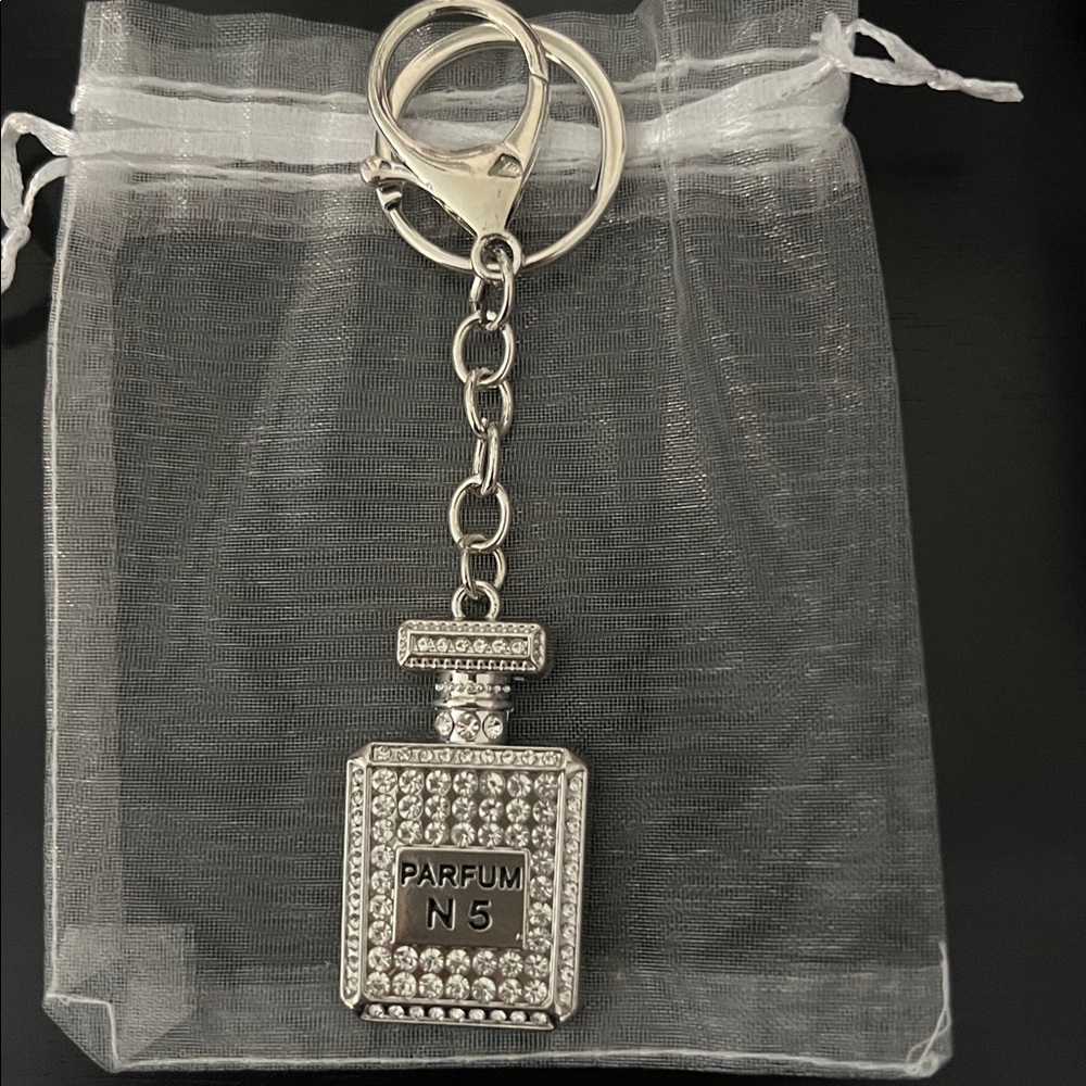Silver Parfum N5 Bottle Keychain - Women's Key & Card Holder Accessory - Picture 6 of 6